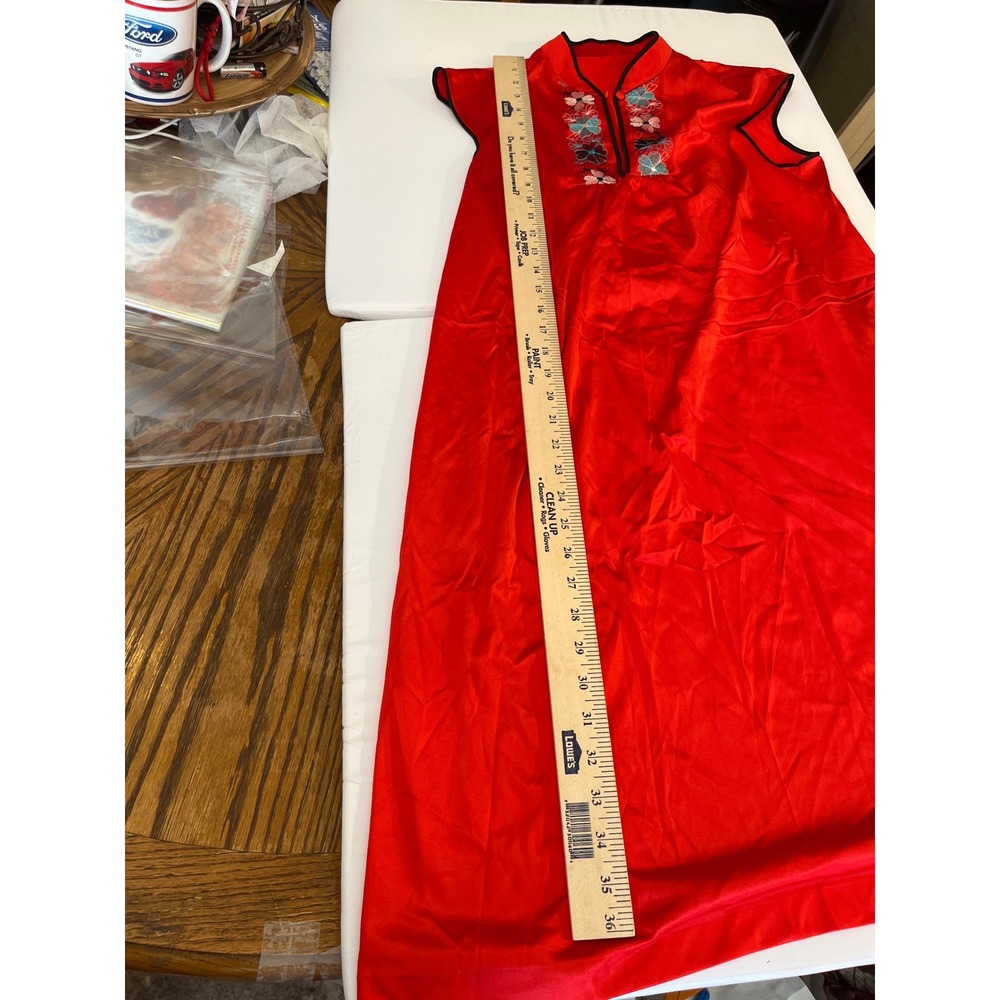 Red Embroidered‎ Oriental Style Nightgown Sleep Dress Kimono Collar - Picture 3 of 4